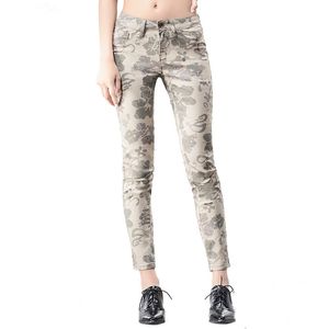 New Arrivals Designer Womens Jeans Billion camouflage jeans elasticated trousers women middle low waist slimming flower pencil trousers