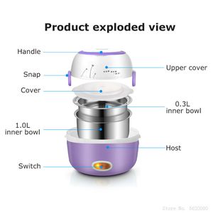 Freeshipping Mini Electric Rice Cooker Termisk uppvärmning Lunch Box Portable Food Steamer Matlagning Container Måltid Lunchbox Varmare 200W