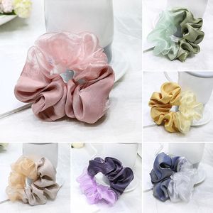 Satin+Organza Scrunchies Elastic Hair Bands For Women Bright Color Ponytail Holder Silk Scrunchie Hair Ties Accessories