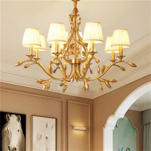 Lustre Copper Leaf Led Chandeliers Lighting Living Room Fabric Shades Led Chandeliers Lamp Dining Room Hanging Lights Fixtures