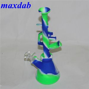 Compapible Machine Gun Oil Rigs Bubbler Hosahs Portable Unbreakble Hosah Shisha Bong Silicone AK-47 Water Pipe to Smokeshop