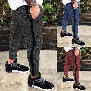 Men's Pants Mens Slim Fit Trousers Bottoms Skinny Joggers Sweat Track Creative Casual Wave Plaid Male Clothing Plus Size