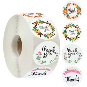 500pcs Roll 1inch Flower Thank You Label Adhesive Stickers Wedding Glass Bottle Envelope Business Gift Box Card Decor