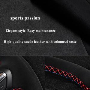 Car Steering Wheel Cover DIY Hand-stitched Black Genuine Leather Suede For Ford Mustang 2015 2016 2017 2018 2019242q