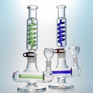 Frysbar Big Glas Bongs Inline Perc Bygg En Bong Blue Green Condenser Spole Vattenrör 14mm Kvinna Joint Oil Dab Rig Ill06