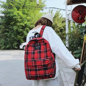 여성 배낭 학교 가방 새로운 가방 여성 학생 대학 바람 가방 노란색 격자 무늬 캔버스 팜므 Mochila 여성 배낭 여행 가방