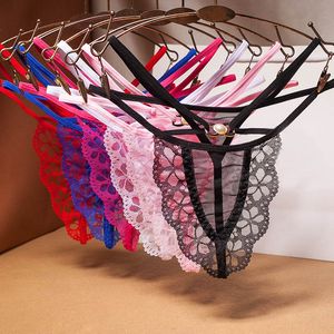 sexy lingeries low waist cross lace thong panties women pearl tracnsparent mesh underwear T back briefs G-strings underpants