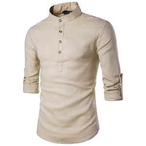 E-baihui 2021 Męska koszula Slim-Fit Solid Color Shirt, Kołnierz z długim rękawem Kołnierz Linen Slim Fit Pullover B17