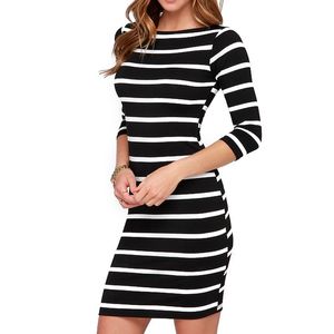 Wholesale long white dresses for sale resale online - Hot Sale New Spring And Autumn Models Women Fashion Black And White Stripes Long Sleeves Casual Dresses Slim Plus Size Casual Dress