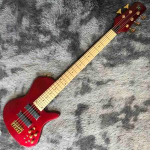 Personalizado Borboleta Red Metallic 5 Cordas Ash Wood Neck através do corpo Baixo 9V Ativo Pickups Bass Guitar