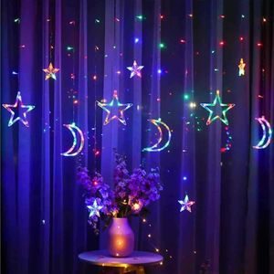 Luz de fada levou cortina 3m lua estrela pentagrama guirlanda lâmpada de lâmpada luzes para decoração de casamento de férias de Natal EU / US / Reino Unido Plug Y200903