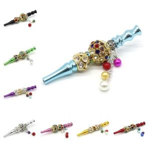 Liga de alumínio Hookah Tubo colorido Embutidos Rhinestone frisada Pendant Fumar Dica Portátil Brilhante piteira Moda 15kl G2