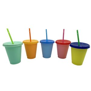 Wholesale! 480ML 16oz Color Changing Cup Thermochromic tumblers small size color change PP with lid and straw 5 Colors Options