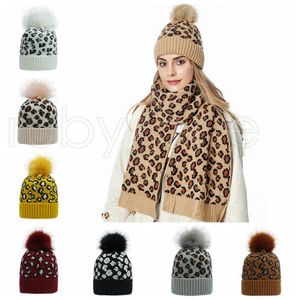 Mulheres Winter Leopard malha Chapéus Moda Pom Pom Gorros de lã quente malha Tem Bonnet Pom Beanie Caps Party Hats Fontes 9styles RRA3466