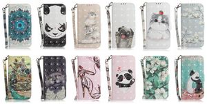 3D Flower Leather Wallet Falls för iPhone 15 14 13 Pro Max 12 11 XS Max X XR 8 7 6 Samsung S23 Ultra Plus Tiger Animal Cartoon Cat Dog Panda Leopard Card ID Holder Flip Cover