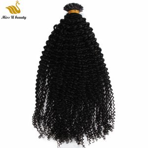 Virgin Human Hair Extensions Jerry Curl Afro Kinky I tip Natural Black Color 100g