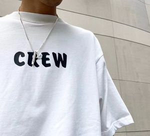Crew Logo-Print Хлопок-Джерси Футболка Мужчины дизайнер T Рубашки Смешные футболки Slim Fit Унисекс негабаритная футболка лучшие версии
