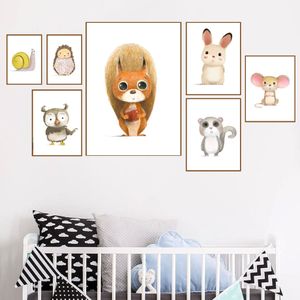 Wholesale owl pictures resale online - Squirrel Rabbit mouse Owl Snail Hedgehog Wall Art Canvas Painting Nordic Posters And Prints Wall Pictures Baby Kids Room Decor