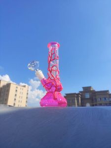 25CM 10 Inch Heady Bong Premium Pink Vein Glow in the Dark Pink Color Hookah Water Pipe Glass Bongs With 14mm Downstem And Bowl Ready for Use US Warehouse