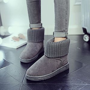 Klassische Schneestiefel 2024 Neue Winter Frauen Mode-Strick-Baumwollstiefel Student bequeme Nicht-Schlupf-Flat Short Stiefel Baumwollschuhe 35-40