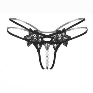 flower embroidery Pearl g string women's panties Transparent open thong Sexy Underwear Lace Underpants Bikini T-back Briefs