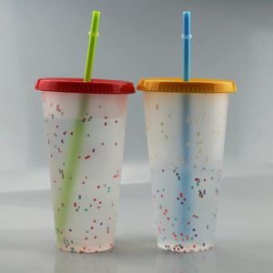 710ml Färgbyte Cuphthermochromic Cup Plastic Drinking Tumbler Färgbyte PP med lock och halm 5 st / set Blandad färg