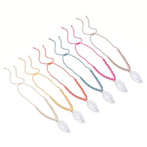 6 färger kvinnor vävda handgjorda halsband kvinnliga vintage etnisk stil rep flätat rep knut blad skal hängande halsband
