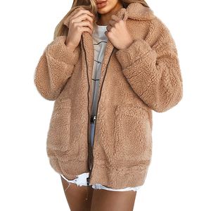女性ウィンタージャケットコートのフェイクファーベアテディコート厚い偽の偽のフリースのジャケットふわふわのジャケットオーバーコート3xlプラスサイズの外出