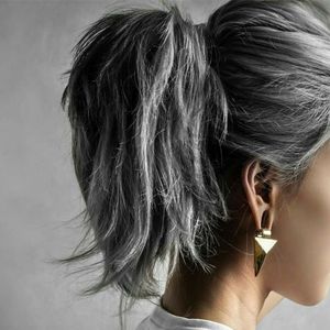 Natrual Straight Гладкого серебристо-серый хвостик два тон плавится естественное выделение соли и перец человеческого волоса серых конского хвоста волосы кусок