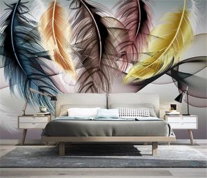 Milofi costume 3d grande mural wallpaper pequena fresco e luxo luz penas pintados à mão abstrata sofá da sala quarto backg