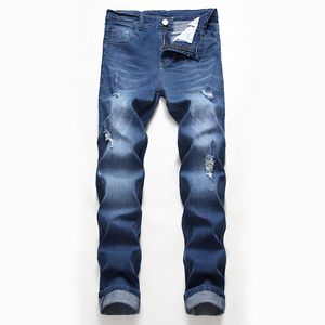 Męskie Ripped Denim Dżinsy Wysokiej Jakości Stretch Regular Fit Cowboy Spodnie Casual Męski Streetwear Dziury Spodnie Hommes Dżinsy