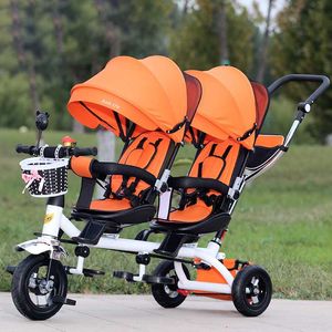 Designer Twin Baby Double Seat Child Tricycle Kids Bike Rotatable Seat Three Wheel Light Protable Pushchair Brand soft fashion elastic