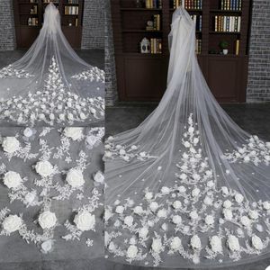 2020 Catedral Veils New casamento Length Bridal Veils Lace Borda com Combs Appliqued 3m de comprimento personalizado Flor Veil