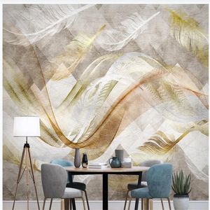 Modern minimalist abstract line feather wallpapers TV background wall mural beautiful scenery wallpapers