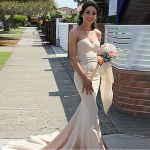 Simple Mermaid Prom Long Elegant Dresses vestido de fiesta Evening Gown Sweetheart Sweep Train Ivory Elastic Satin Prom Dress