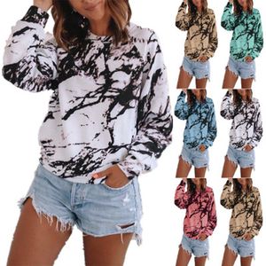 T-Shirt 2021 autumn winter European and American style women's loose top tie-dye printing long-sleeved women