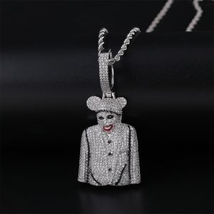 Hip Hop Iced Out Cubic Zircon Clown MICKY Pendant Necklace Brass Gold Silver Plated Men Jewelry Gift