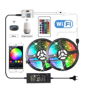 Şerit LED 5050 SMD RGB Akıllı WiFi LED Işıklar Şerit 12V Sigara Su geçirmez Arka Işık 5M 10M LED Bant WiFi Kontrolör RGB Bant Tam Set