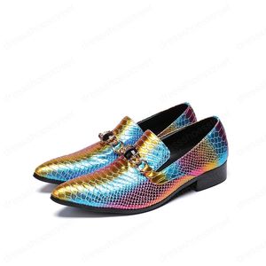Men Genuine Leather British Style Snake Skin Shoes Pointed Toe Formal Dress Shoes Casual Style Men Slip on Shoes