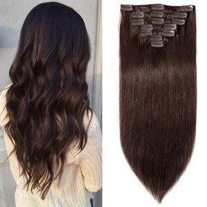 Hochwertige Clip-In-Extensions aus Echthaar mit ausgerichteter Nagelhaut, Clip-In-Extensions, braun, schwarz, 14 bis 26 Zoll, Fabrikverkauf, günstig