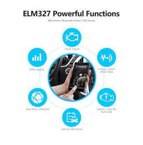 OBD2 ELM327 V1 5 Bluetooth WiFi -bildiagnostikverktyg ELM 327 OBD -kodläsare Chip Pic18f25k80 arbete Android iOS Windows 12V CAR219H