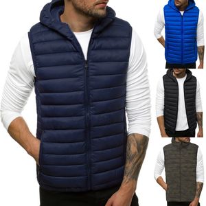 Men Casual Winter Warm Hooded mens vest jacket Zipper Sleeveless Coat Outwear Tops Waistcoat Men's Vest Casual Coats