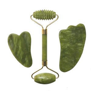 Naturalny Jade Roller Masażer Facial Real Stone Face Roller Guasha Masaż Set Guasha Narzędzie Jade Roller Guasha Massage Board