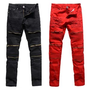 Męskie dżinsy 3 kolory spodnie męskie zamek dziura fajne spodnie dla facetów 2021 Europa Ameryka Style Plus Rozmiar Zgrany Mężczyzna