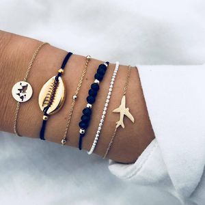s1718 set di braccialetti di gioielli di moda conchiglia in metallo mappa aerea perline braccialetti a catena set da 6 pezzi