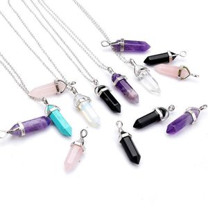 Bullet Shape Real Amethyst Natural Crystal Quartz Healing Point Chakra Bead Gemstone Opal stone Chain Necklaces Jewelry