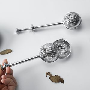 Tea Ball Push Tea Infuser Rostfritt Stål Loose Leaf Herbal Teaspoon Strainer Filter Diffuser Kök Bar Dryckesverktyg dbc BH4118