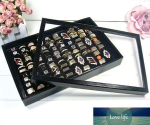 Black White Ring Tray med täckning 100 hål för Display Smyckeslådor Ringar örhängen Studhållare visar Case Jewelry Organizer Tray