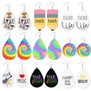 New Fashion Cute Printed Pencil Rainbow Color Leather Earring I Love Music Art Earrings School Teacher Students Appreciation Jewelry Gift