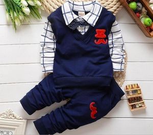 Spring Autumn Baby Boys Odzież Fakiet Dwa sprawdzone koszulki spodnie sport sport